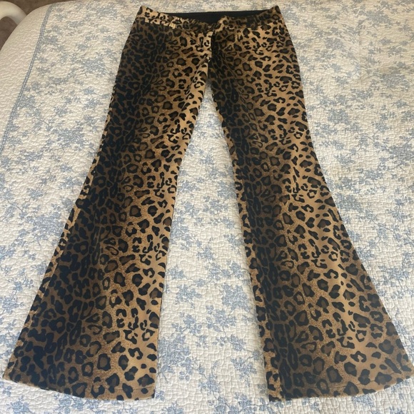 Vintage 90’s Lip Service Los Angeles Leopard Print Low-Rise Flare Pants Size L - Picture 1 of 14